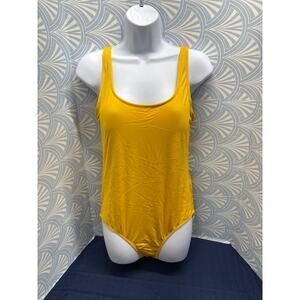 Mustard gold coverage one piece swimsuit women’s size medium wide strap athletic